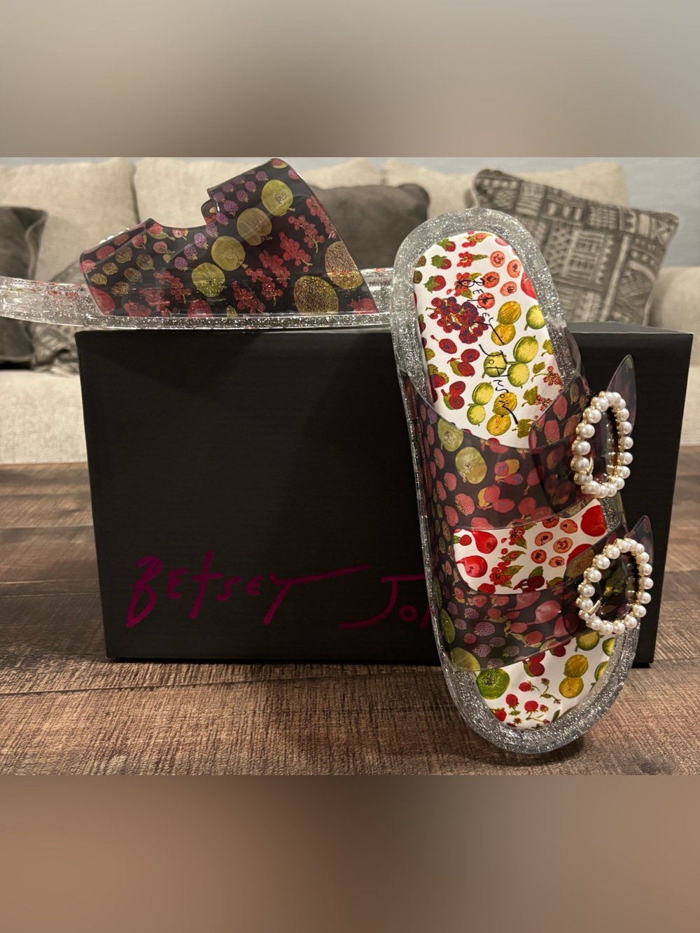 Betsey Johnson Jelly Slides with Pearl Buckles